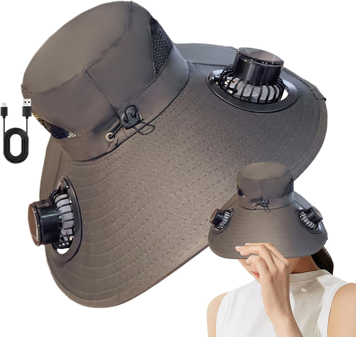 Solar Powered Fan Hat, Bucket Hat, Outdoor Sports Gear, Wide Brim Protezione UV, Sport Headwear for Women, Men, Roadtrip, Beach Vacation Fishing, Hiking and Travel Trips, Verde militare
