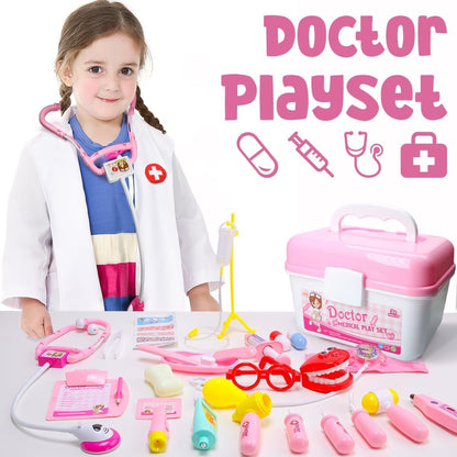LOYO Doctor Kit Kids - Dentist kit for Kids, Doctors Play Set with Doctor Costume, Pretend Play Toddler Toy for 2 3 4 5 6 7 Years Old Girls Boys Birthday Gifts (Pink)