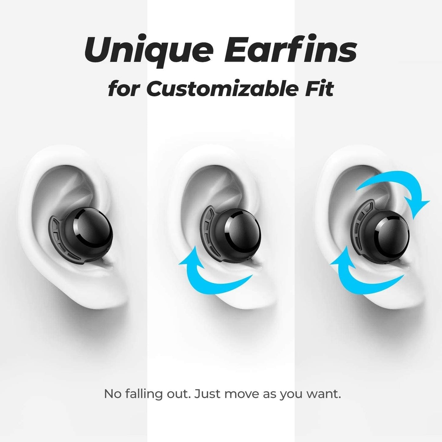Tribit Wireless Earbuds,150H Playtime Bluetooth 5.2 IPX8 Waterproof Touch Control Ture Wireless Bluetooth Earbuds with Mic Earphone in-Ear Deep Bass Built-in Mic Bluetooth Headphones, Flybuds 3