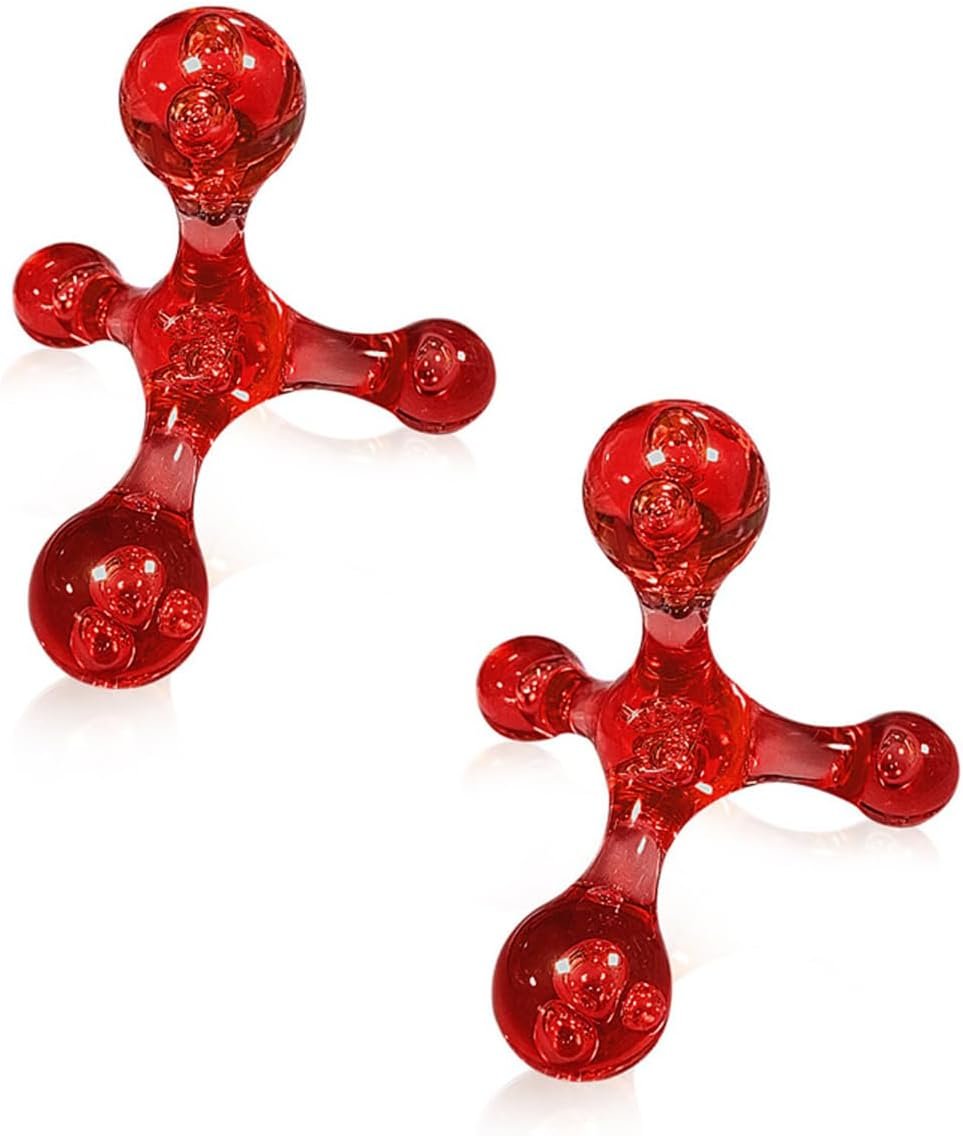 Jocaluyia 2 PCS 4 Point Manual Massager Deep Muscle Tissue Trigger Point Massage Tool, Handheld Palm Pressure Point Massage Tool, for Neck Shoulder Back Muscle Pain Relief (Red)