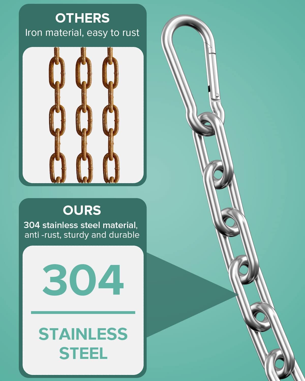Fitness Chain, Weight Lifting Chains, Cable Machine Extension Chain, 304 Stainless Steel LAT Pull Cable Extension Weight Machine Chain, Curl Bar Chain for Home Gym