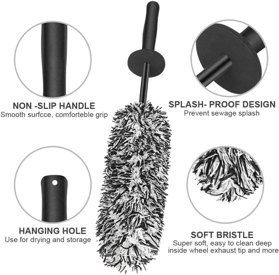 URAQT Car Wheel Brush, Microfibre Wheel Brush, Car Wheel Cleaner Brush, Optimal Care of Rims Without Scratches, for Cleaning for All Types of Rims (Black)
