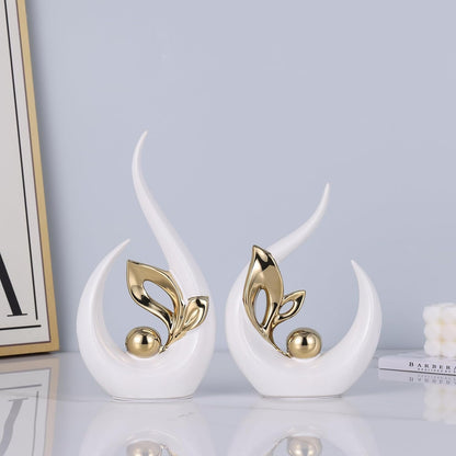 White Gold Abstract Sculptures Home Decor, Ceramic Art Statue Cool Stuff to Put on Shelves&tv Stand Decor, Gold Accent Entertainment Center Decor, Ideal Fireplace Coffee Table Dining Table Decor