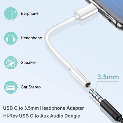 USB C to 3.5mm Headphone Jack Adapter for iPhone 16/16 Pro/15/15 Pro/Pro Max/Plus,2 Pack Type C to Aux Audio Dongle Cable Compatible with iPhone/Pad,Galaxy S23/S22/S21/Ultra Note,Pixel/OnePlus/MacBook