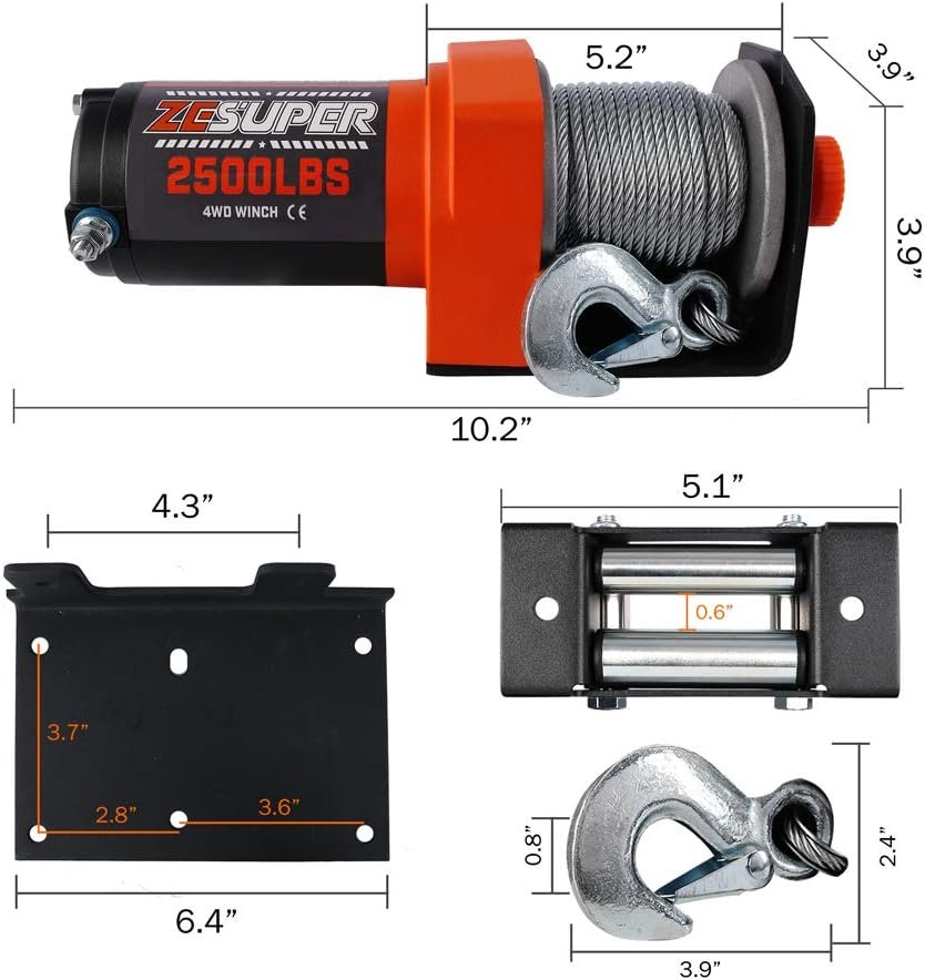 ZESUPER Winch Electric12V 2500LBS/1135KG with Steel Rope for Boat Trailer ATV UTV Quad Little Electric Winch 4WD Automotive Accessories Safety Rescue Tool