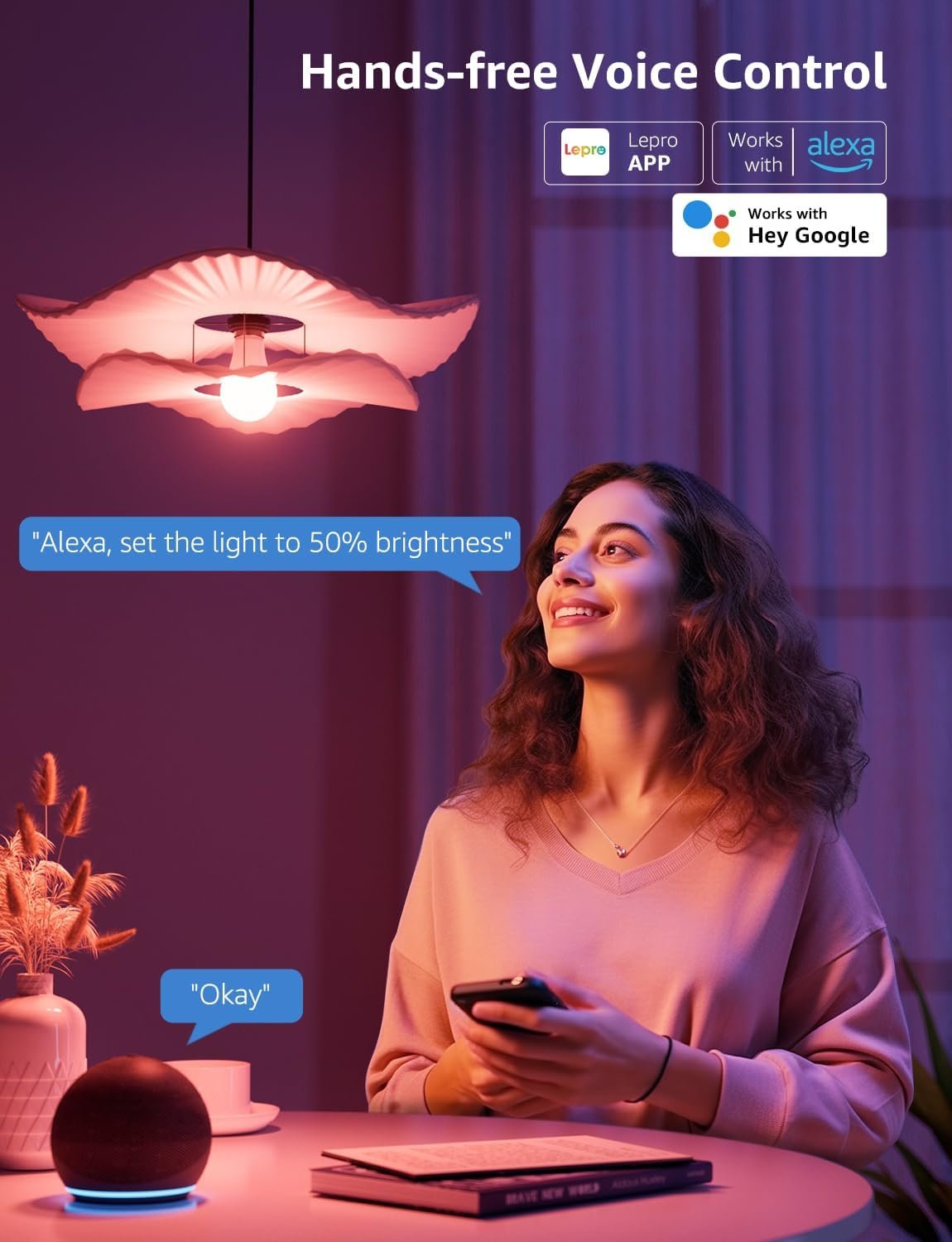 Lepro B2 AI Smart Light Bulbs, 1100LM WiFi & Bluetooth RGBWW Color Changing Light Bulb, Works with Alexa & Google Assistant, AI Voice Control, Music Sync, Via Lepro App, A19 75W Smart Bulbs, 2 Pack