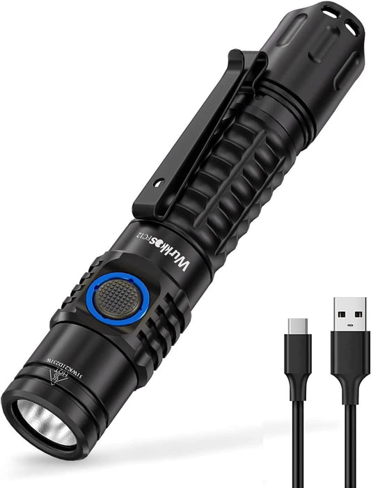 Wurkkos FC12 Tactical EDC Flashlight, 2000LM USB-C LED, IPX-8 Waterproof, Black