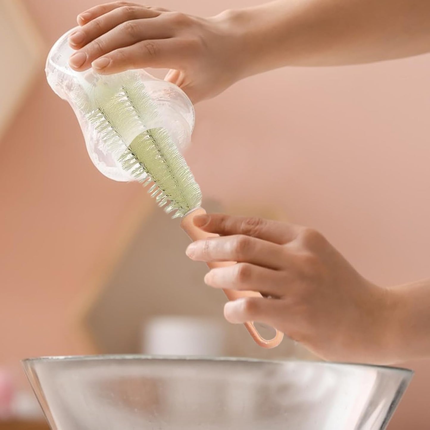 Water Bottle Brush, Short Handle Spiral Cup Brush Cleaner, Multipurpose Portable Scrubber, Compact Non-Scratch Cleaning Tool, Ideal for Tumblers, Glasses, Flasks, Mugs, Containers