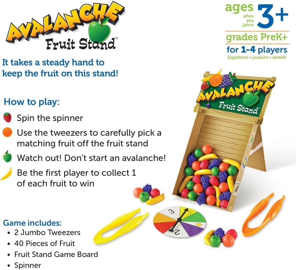 Learning Resources Avalanche Fruit Stand, Fine Motor/Grip Game, Develops Color Matching Skills, 42 Piece Set, Ages 3+