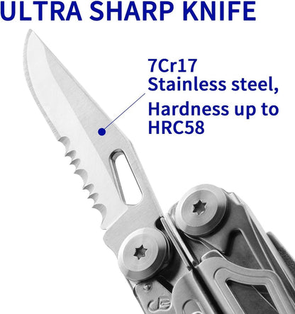 ROCKTOL Multitool, 22-in-1 Multi Tool Pliers with Fire Starter, Emergency Whistle, Glass Breaker, Safety Locking and Nylon Sheath for Survival, Camping, Hunting, Hiking
