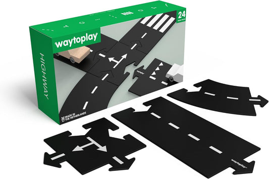 waytoplay -Starterset Highway 24 Pieces Black with White Stripes 27 x 14.5 x 7.5 cm