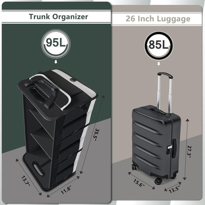 AOPHY Trunk Organizer for Car, 95L Large Capacity Storage with Non-Slip Bottom Strips and 2 Retractable Straps, Cargo Organizer for Suv, Truck, Sedan, Waterproof Portable Car Organizers for Women Men