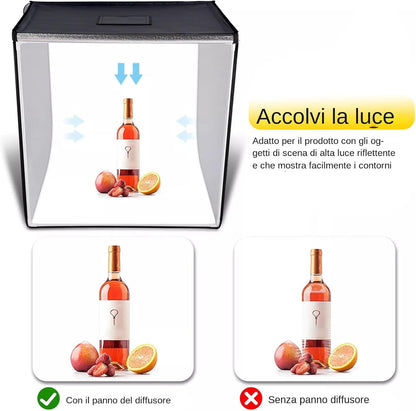 Pro Photo Box 80 x 80 cm | Set of Light Boxes for Product Photography | 3 Bright Temperatures with Light Box, Light Strip, Dimming Button, 5 Waterproof PVC Background