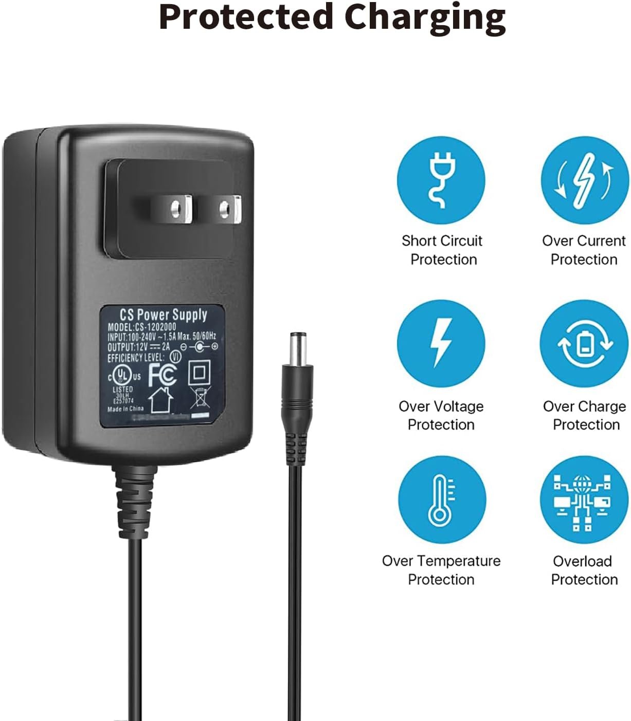 Tonton DC 12V 2A Security Camera Power Supply Adapter Combine with 1 to 4 Power Splitter for CCTV Security Camera System, UL/FCC Certificate for North America