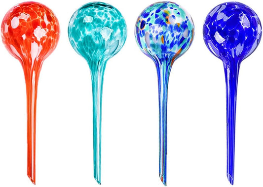 Sarini 4 Pcs Plant Watering Globes Stakes,Self Watering Feeding System,Hand-Blown Colorful Glass Plant Watering Devices,Automatic Waterers Aqua Ball Drip Feeders