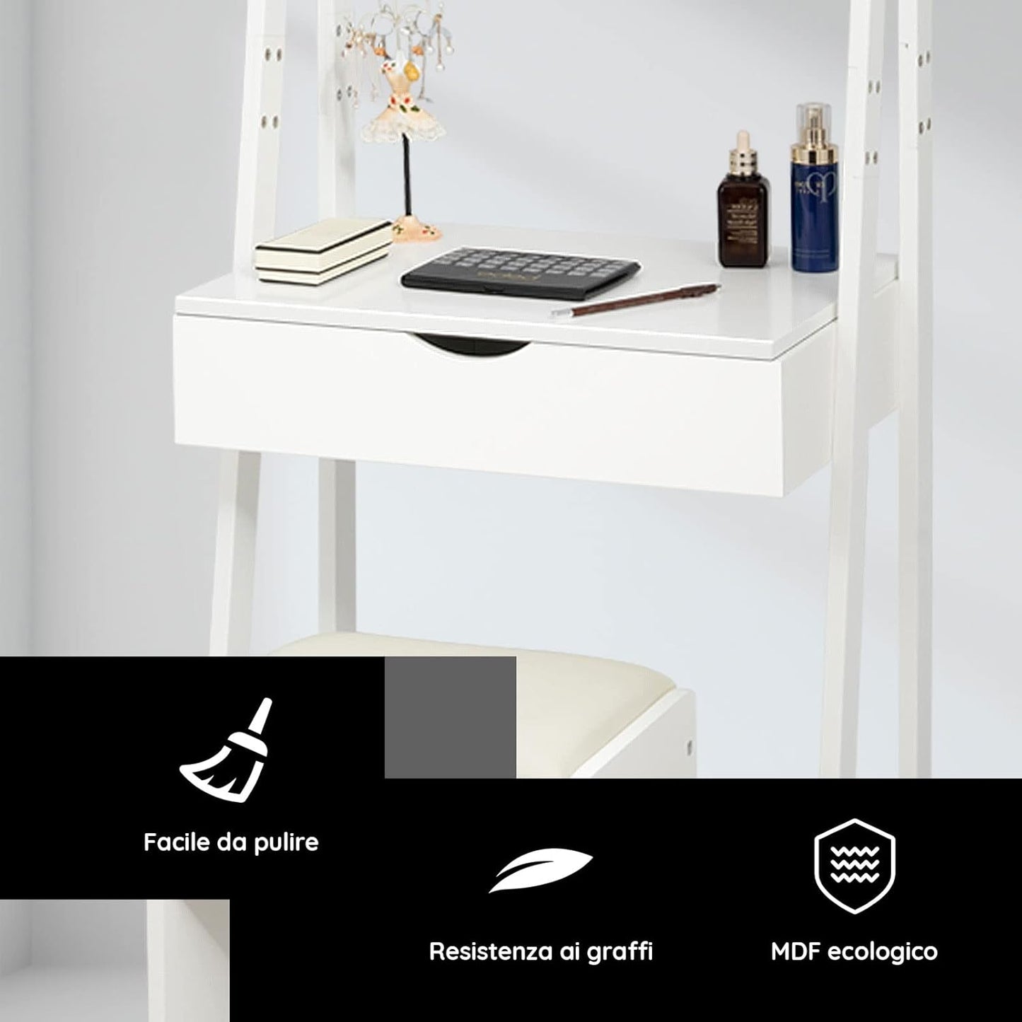 DREAMADE Dressing Table for Bedroom, Makeup Cabinet, Dressing Table with Mirror, 60 x 40 x 180 cm, White