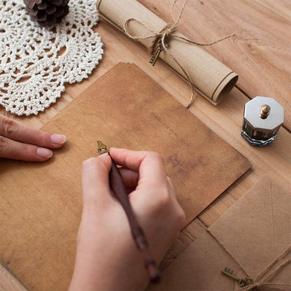 OFNMY 5 Sets of Vintage Stationary Paper + Envelopes, Writing Stationery Paper Letter Set - 20 Sheets of Vintage Letter Papers, 10 envelopes, 10 Hemp Ropes, 10 Classic Key, 10 Sealing Stickers