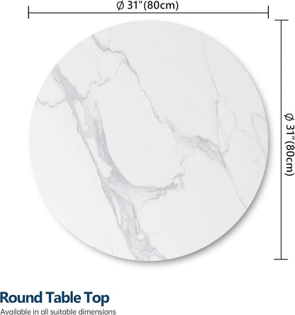 White 80CM Round Sintered Stone Table Top - Indoor & Outdoor Replacement Table Surface | Heatproof, Scratch Resistant & Waterproof Ceramic Desktop for Patio, Balcony, Bistro, Café & Dining Room