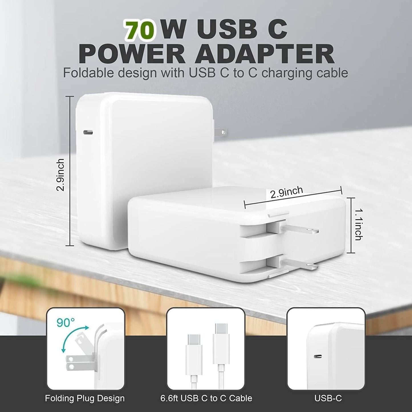 Charger for MacBook Air 15,13 Inch/Mac Book Pro14 Inch M4 M3 M2 M1 from 2025 2024 2023 2022 2021 70W USB-C to Mag 3 Power Adapter Include 6.6ft 5A USBC to Mag 3 Cable Original Quality