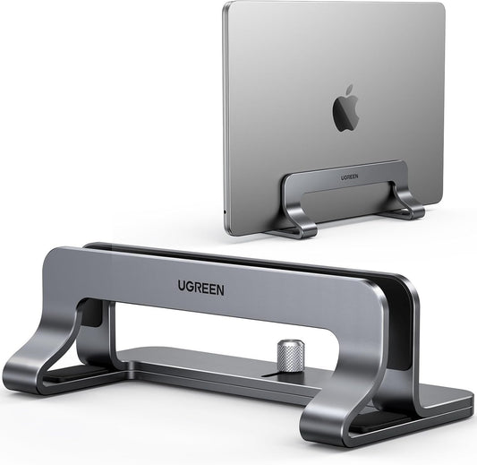 UGREEN Vertical Laptop Stand Holder for Desk Adjustable, Aluminum Dock, Compatible with MacBook, Surface Book, Chromebook, up to 17.3 Inch, Grey