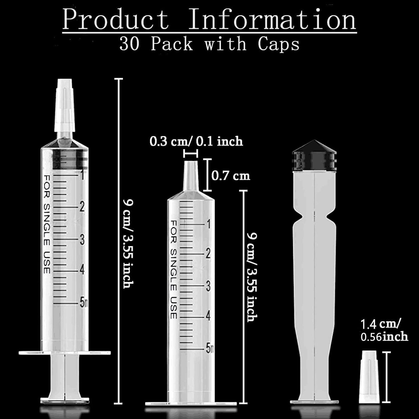 30PCS 5ml Syringe with caps no needle individually sealed for Scientific Labs, Measuring Liquids, Feeding Pets,Watering, Refilling,Oil or Glue Applicator