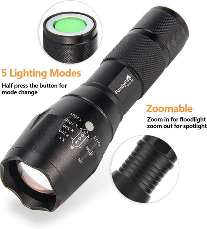 FandyFire A100 Tactical Flashlight: 900 Lumens 5 Modes Versatile 3-in-1 LED Hunting Light with Interchangeable RED & Green Glass Lens