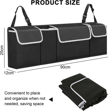 Car Boot Organiser, Car Trunk Organiser, Large Capacity, Hanging Organizer Bag. Car Organizers And Storage, Suitable for Suvs, Trucks, Waterproof, Collapsible Cargo Organizer with 4 Pockets (Black)