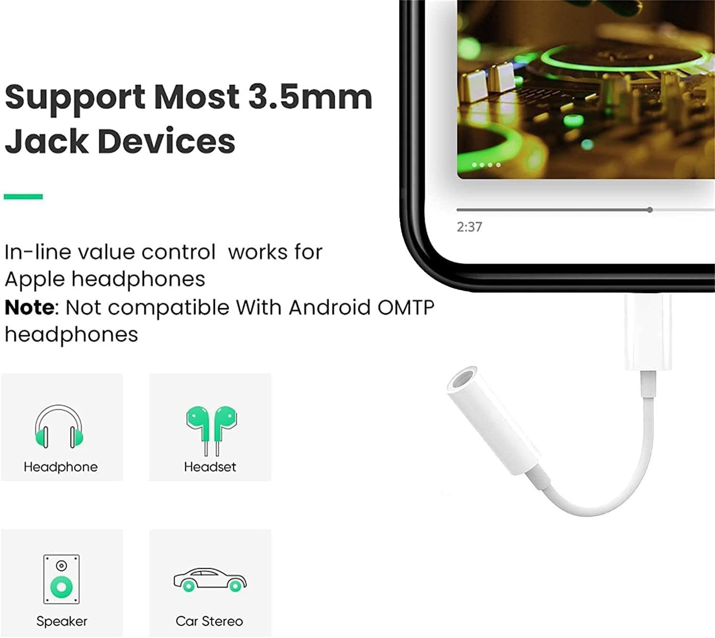 Apple MFi Certified Lightning to 3.5 mm Headphone Jack Adapter for iPhone, 2 Pack iPhone Aux Audio Adapter Converter Cable Dongle Compatible for iPhone 14 13 12 11 Pro Max XS XR X 8 7 6,All iOS System