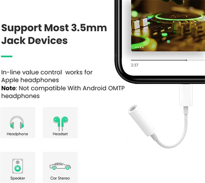 Apple MFi Certified Lightning to 3.5 mm Headphone Jack Adapter for iPhone, 2 Pack iPhone Aux Audio Adapter Converter Cable Dongle Compatible for iPhone 14 13 12 11 Pro Max XS XR X 8 7 6,All iOS System