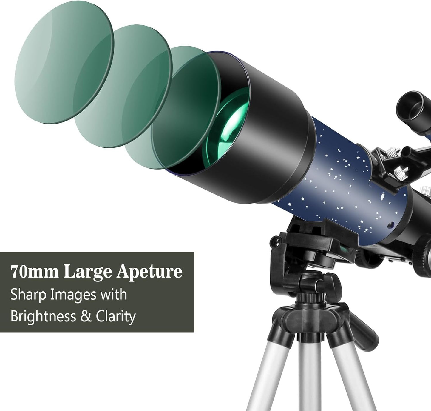 Telescope for Adults Beginners, 70mm Aperture 400mm AZ Mount Fully Multi-Coated Optics Refractor Portable Telescopes, Travel Telescope with Tripod and Phone Adapter-Blue