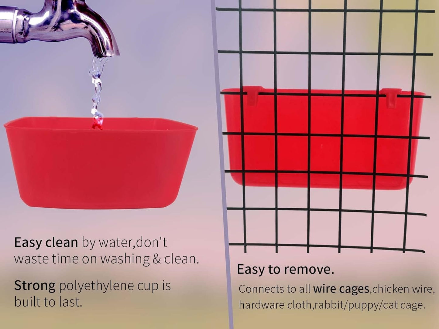 6 Pack Rabbit Feeder Waterer Chicken Large Food Water Cups for Cage Puppy Cat Hanging Feeding Dish Coop Bowl Watering Container Treats Drinker for Pigeon Bird Bath Basin Hamster Bed