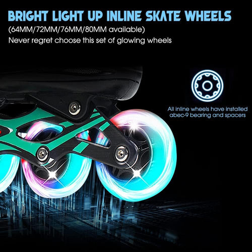 8 Pack Light Up Inline Skate Wheels Replacement 64mm 72mm 76mm 80mm Inline Wheels with ABEC-9 Bearing for Blades Roller Hockey Lighting Skate inline Wheels - 85A Rebound for Indoor & Outdoor