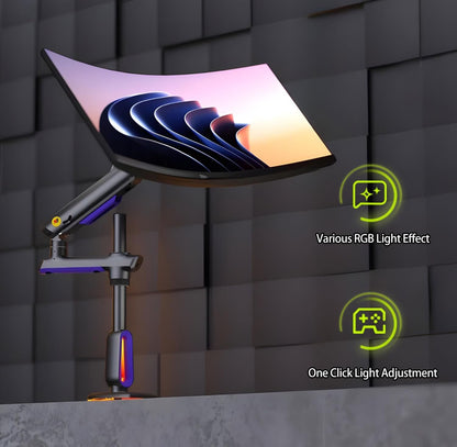 NB ERGONOMIC RGB Gaming Monitor-Arm for Flat/Ultrawide/Curved Monitors 32 to 60 inch, Heavy Duty Stand Load up to 20 kg, VESA 75/100 mm Monitor Mount G80