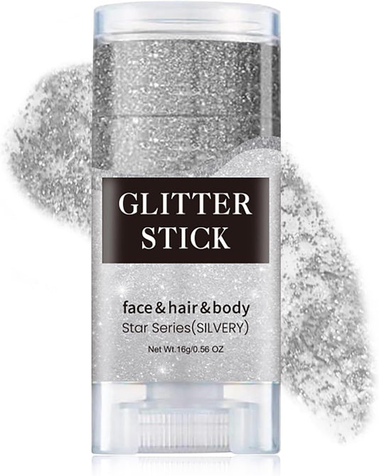 Prreal Body Glitter, Mermaid Sequins Glitter for Body Face, Sparkling Glitter Stick, Chunky Holographic Glitter for Hair Lips Nail Makeup, Festival Rave Accessories Stage Christmas Makeup (Silver)