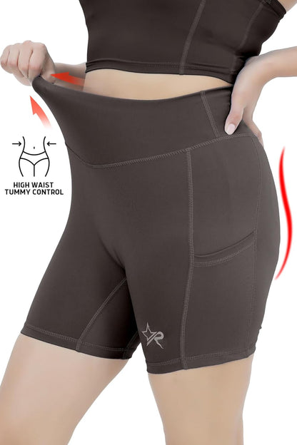 Starforce Apparel Women’s High Waisted Yoga Shorts - Tummy Control, Gym Workout Shorts, Non See-Through Running Shorts with Phone Pocket