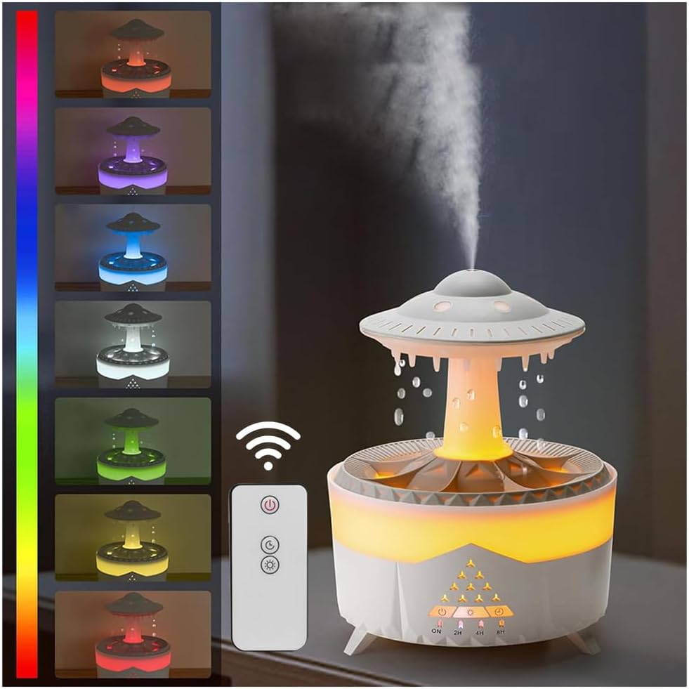 Essential Oil Diffuser, 350ML Rain Cloud Humidifier, 7 Colors Night Rain Diffuser with Remote Control Timing, Air Humidifiers and Aromatherapy Diffuser,3 Timer,Waterless Auto Off