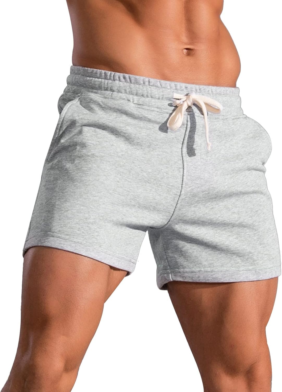 KEOYA Men's Athletic Casual 5" Cotton Blend Solid Shorts with Pockets and Drawstring