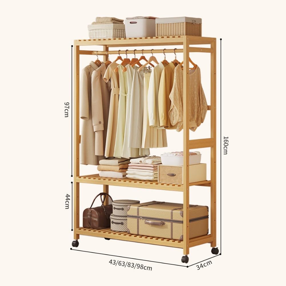 Generico Appendiabiti Mobile in bambù con vano portascarpe, Robusto Appendiabiti in Legno a 2 Livelli, Facile da Montare, per Camera da Letto e Soggiorno - Organizer Elegante e Funzionale