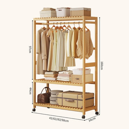 Generico Appendiabiti Mobile in bambù con vano portascarpe, Robusto Appendiabiti in Legno a 2 Livelli, Facile da Montare, per Camera da Letto e Soggiorno - Organizer Elegante e Funzionale