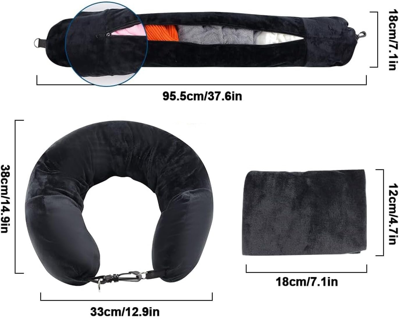 LYSAIMG Stuffable Travel Pillow,Stuffable Neck Pillow for Extra Luggage,Soft Velvet U-Shaped Neck Pillow Storage Bag with Adjustable Neck Size,Pillow Storage Bag with Clothes for Outdoor
