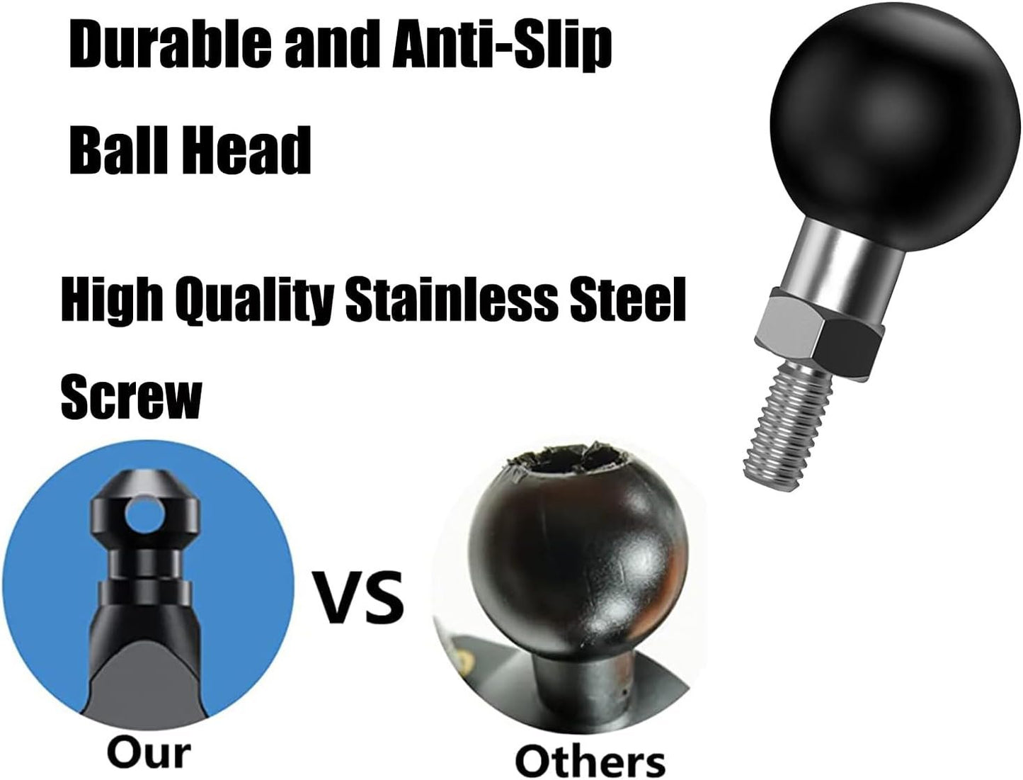 YIMINGYINUO 1'' Ball Mount with M6 x 1.0mm Threaded Post Ball Mounts Compatible with RAM Mounts B Size 1 Inch Portale Screw Ball Head for Bike, Motorcycle,ATV,Stroller,Camera,Rearview Mirror (Black-2)