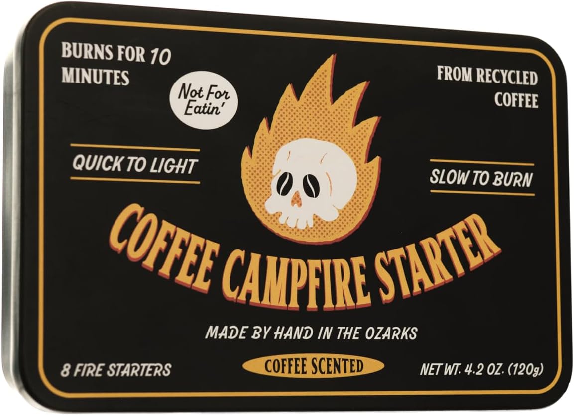 Coffee Campfire Starter, All-Natural Fire Starter Made from Recycled Coffee for Outdoor Campfires, Outdoor Firepits, Indoor Fireplaces, Charcoal and Wood Grills - 1 Count (8 Starters)