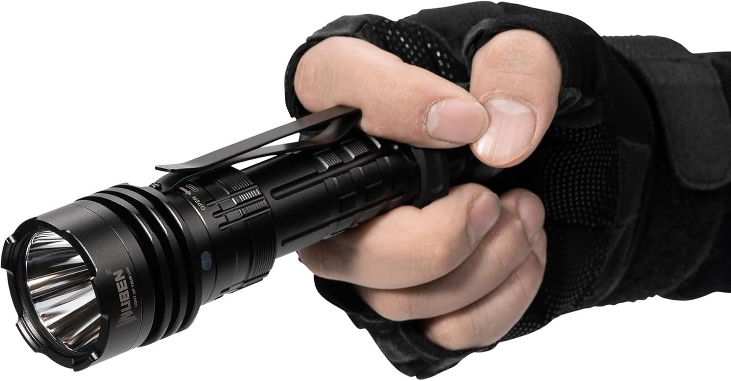 WUBEN T1 Rechargeable Tactical Flashlight 2000 Lumens, Super Bright LED Flashlights with Tactical Mode and Outdoor Mode, IP68 Waterproof Flashlights for Tactical Gear, Emergencies, Camping