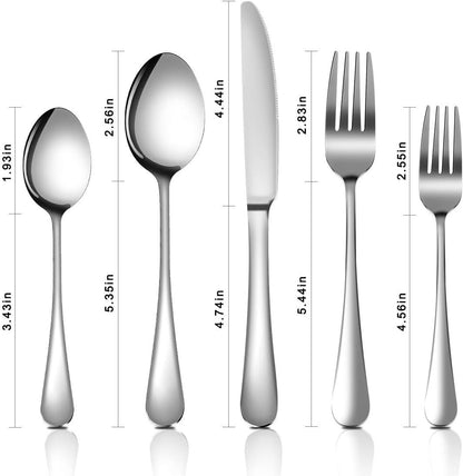 Flatware Set, 20-Piece Cutlery Set for 4, Stainless Steel Premium Silverware Sets with Forks Spoons Knife, MASSUGAR Utensils Set, Dishwasher Safe
