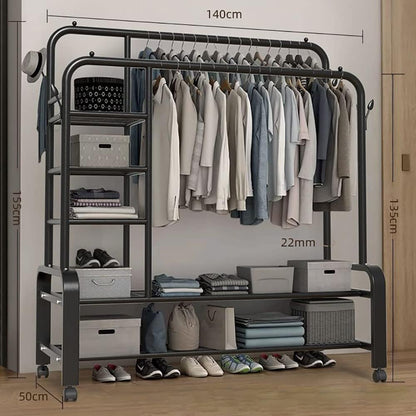 Generico Appendiabiti 3 in 1 Resistente con Porta Scarpe, capacità 100 kg, Organizer Mobile per Vestiti per Ingresso, Soggiorno, corridoio e Camera da Letto, Disponibile nelle Misure 120 cm/140 cm.