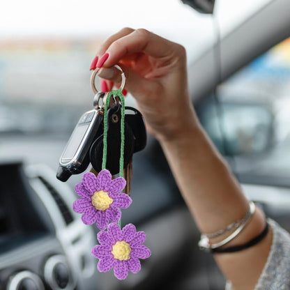 2 PCS Cute Daisy Crochet Car Decor, AFUNTA Flower Rear View Mirror Accessories Cute Car Hanging Accessories Car Pendant car Accessories Interior