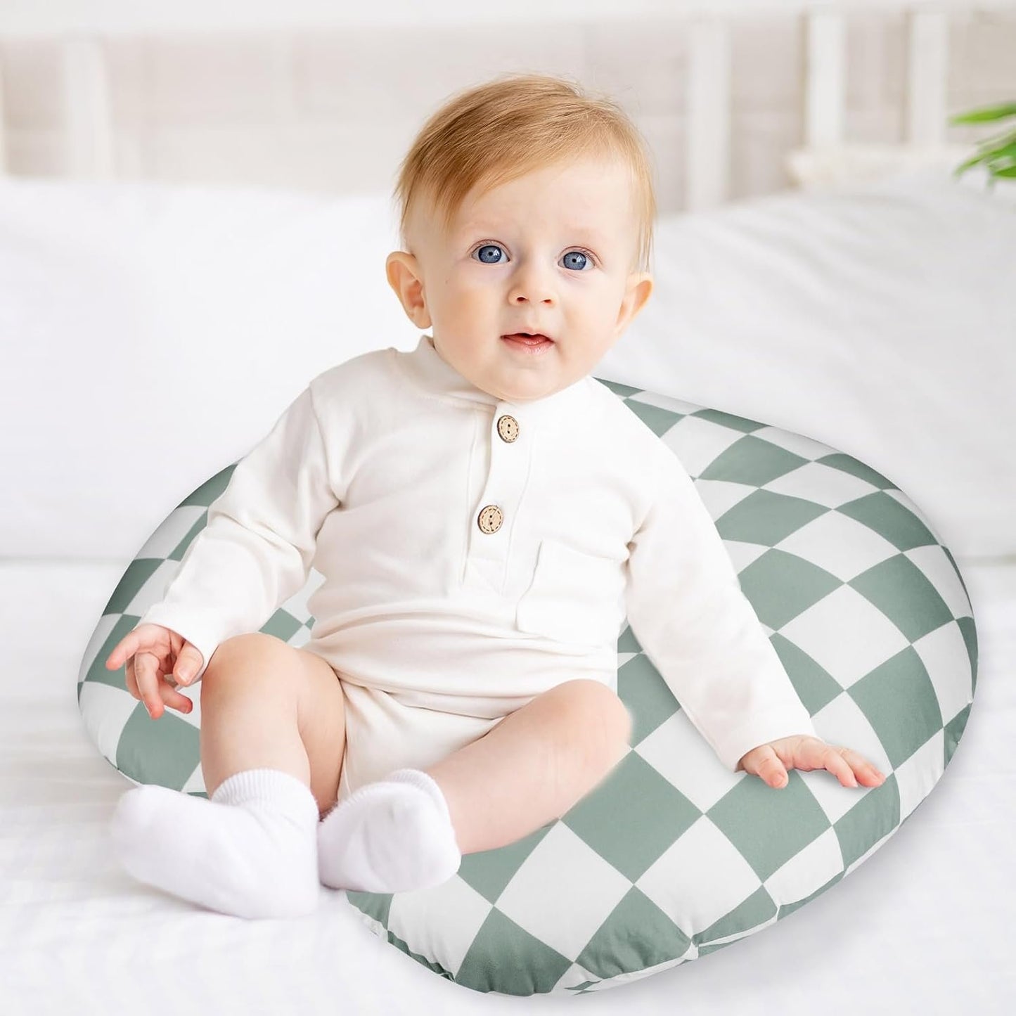 DILIMI Nursing Pillow Cover, Stretchy Removable Case for Breastfeeding Pillows, Ultra Soft Comfortable Slipcover for Baby Girl and Boy, Checkerboard Grid