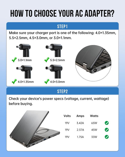 Laptop Charger for Asus, (UL Safety Certified), Vivobook Zenbook Chormebook and More Series, Power Lamp, Extended Cable, Round Connector, 65W, 45W, 33W