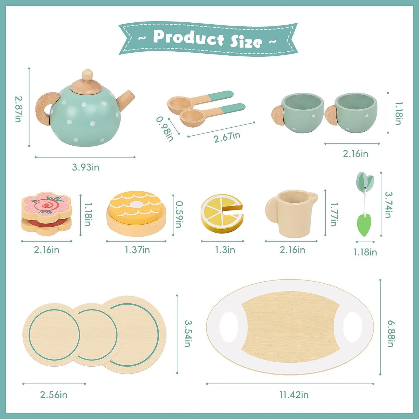Wooden Tea Party Toys for Little Girls, Montessori Tea Time Pretend Play Toy for Kids Kitchen Sets Wooden Toys for 3 4 5 Year Old Girl Birthday Gift