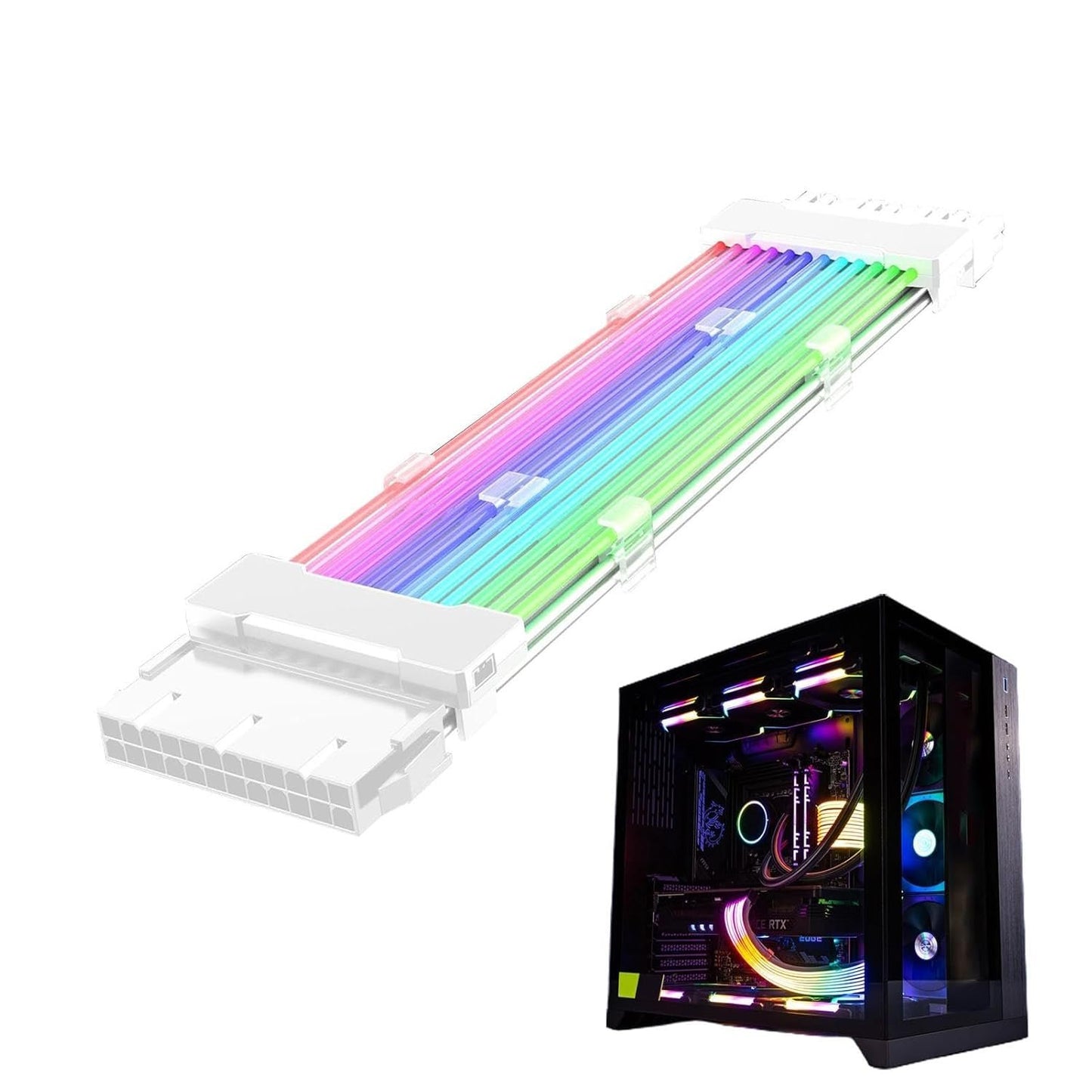 ATX Cable Extension | RGB Extension Cable with Light Effect|26.5cm ATX Supply Cables | ATX Cable Extension |Wire Extension ATX Energy Cable | Color Mode ARGB Cable Extension Kit Synchronized PSU Cable